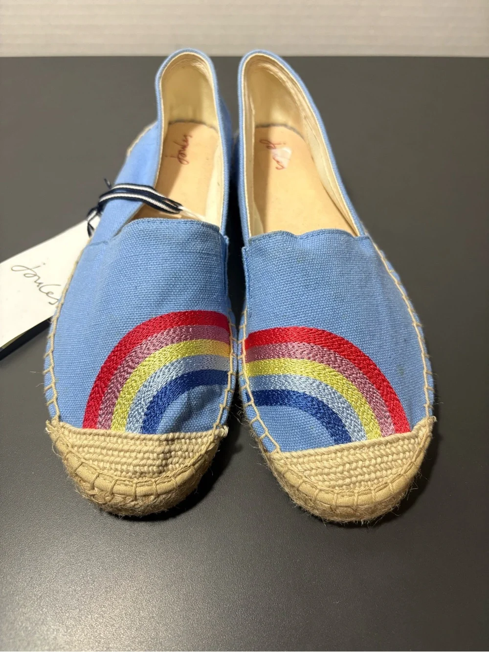 JOULES Rainbow Embroidered Blue Espadrille Flats
